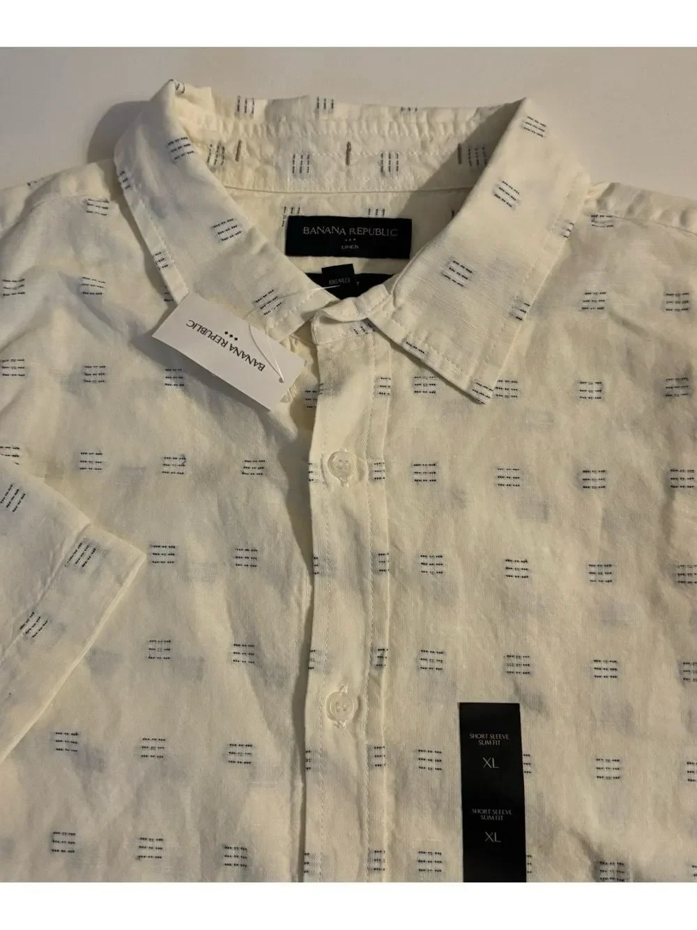 Banana Republic Linen White Short-Sleeve Button-Down Short Size XL ~ NWT